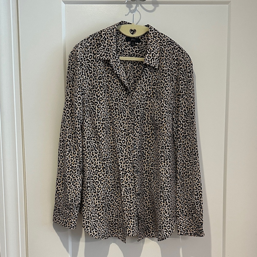 J Crew Silk Leopard Print Button-Up Shirt